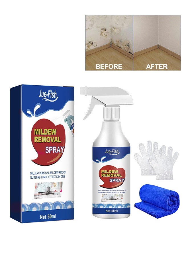 JUE-FISH Mildew Remover Spray 60ml, Deep Mold Stain Penetration, for Cleaning Bathroom Tiles, Walls, Ceilings, Mildew Spots, Multi-Functional Mildew Removal Spray - Image 1